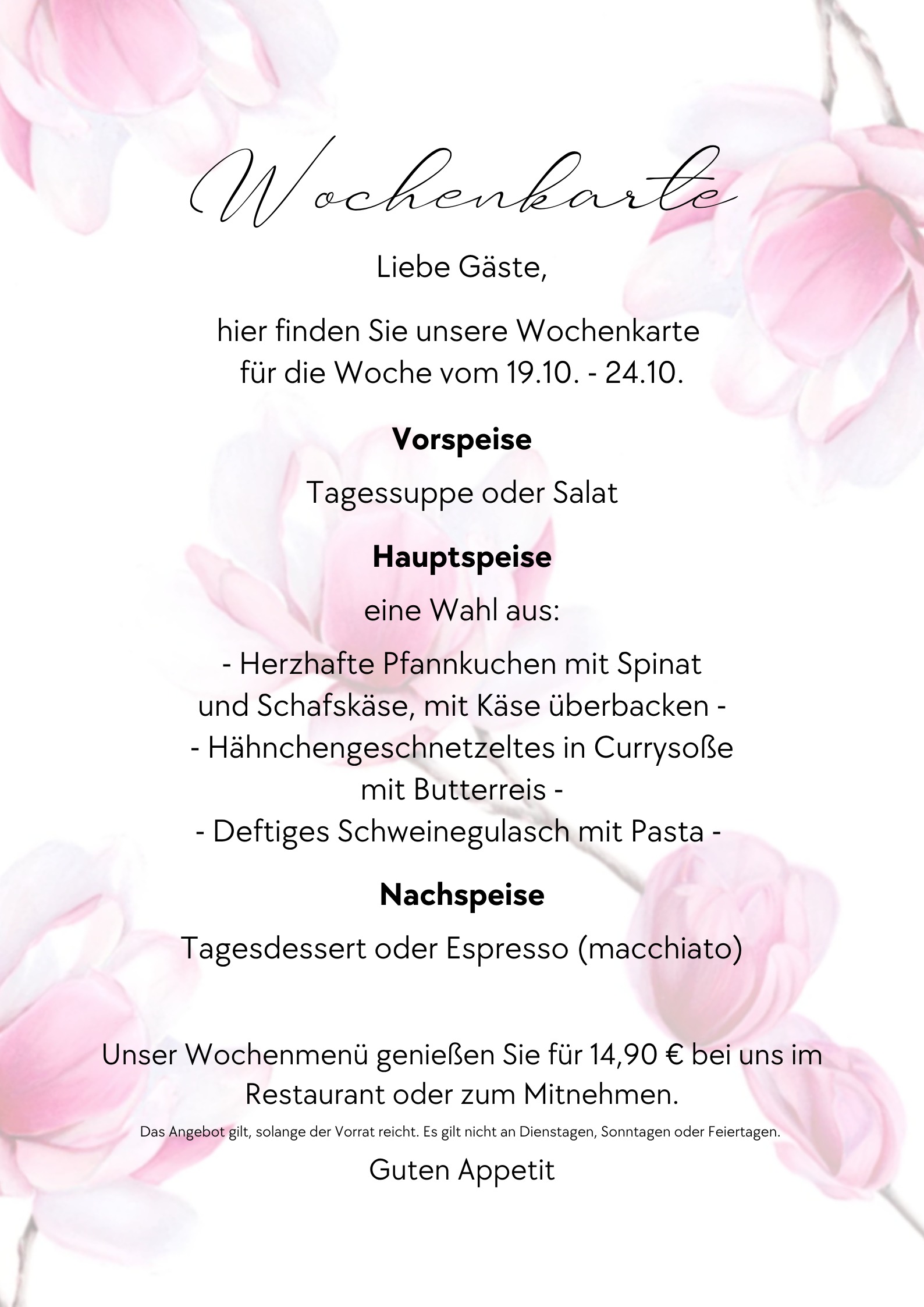 Wochenkarte Magnolia 19.10.–24.10.2026